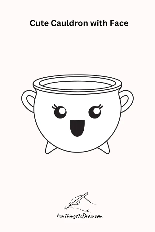 Cute Cauldron with Face Halloween Drawing
