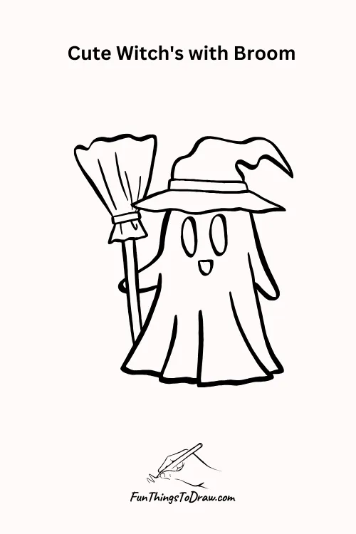 Cute witch with Broom Halloween Drawing