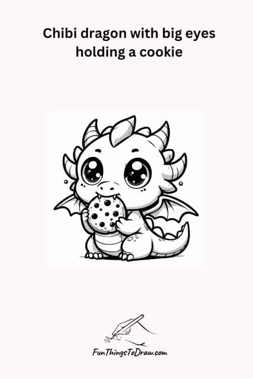 Cute baby dragon eating a cookie