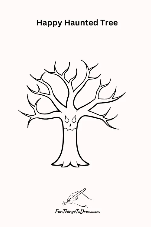 Happy Haunted Tree Halloween Drawing