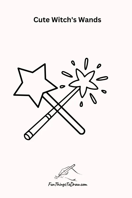 Cute witch Wands Halloween Drawing
