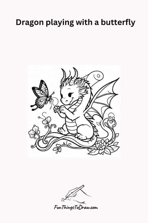 Dragon playing with a butterfly