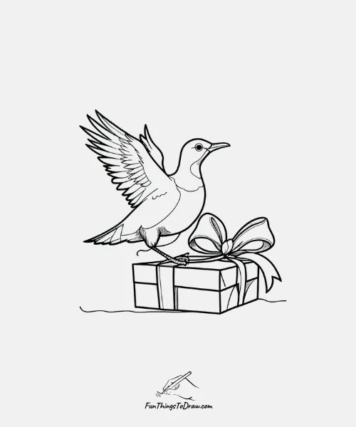 A birthday bird with a present drawing