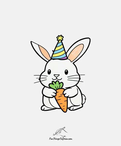 A birthday bunny with a carrot drawing