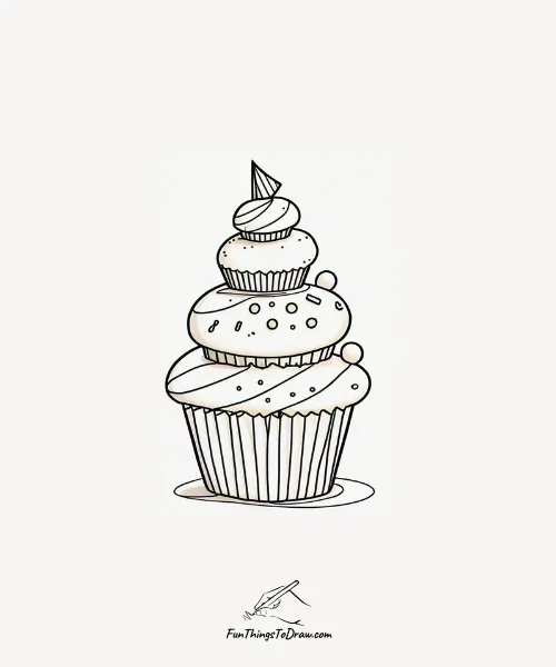 A birthday cupcake tower drawing