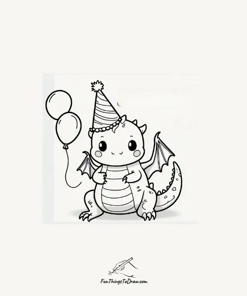 A birthday dragon with a balloon drawing