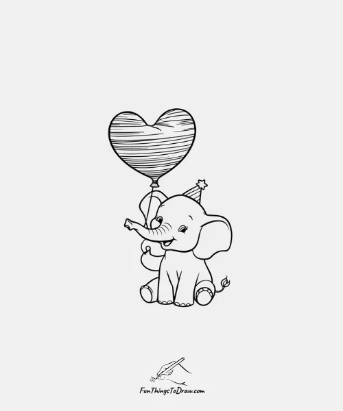 A birthday elephant with a balloon drawing