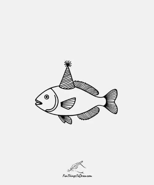 A birthday fish with a hat drawing
