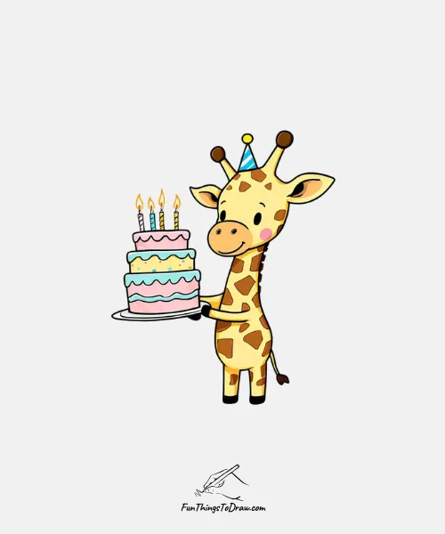 A birthday giraffe with a cake color drawing