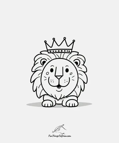 A birthday lion with a crown drawing