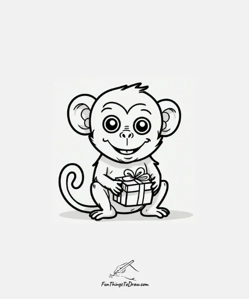A birthday monkey with a present drawing