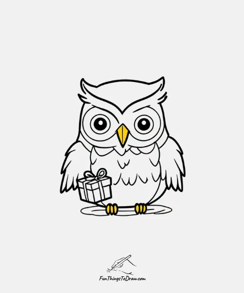 A birthday owl with a present drawing