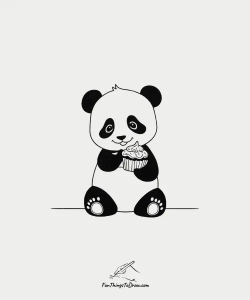 A birthday panda with a cupcake drawing