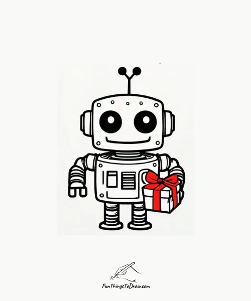 A birthday robot with a present drawing