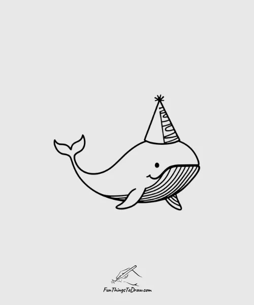 A birthday whale with a party hat 