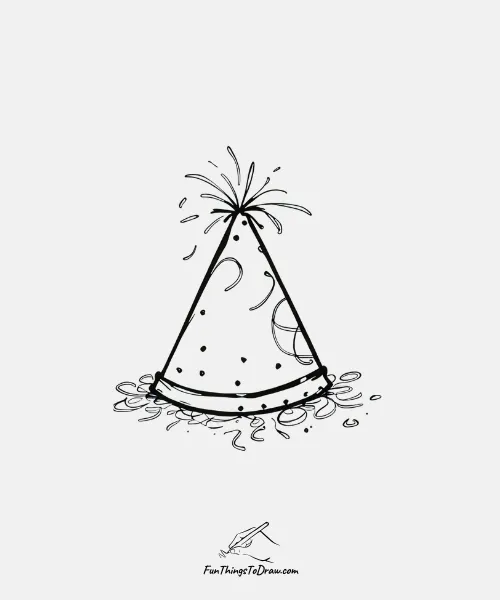 A party hat with confetti drawing