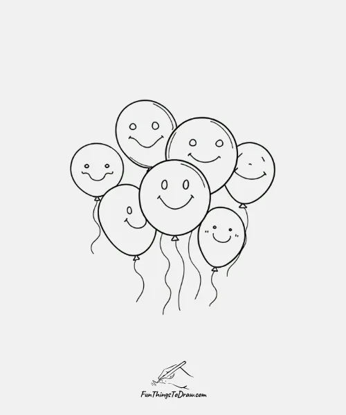 Balloons with smiling faces drawing