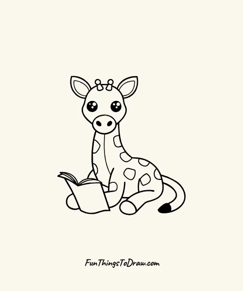 Cute Baby Giraffe Reading Book Drawing