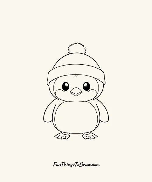 Cute Penguin with Winter Hat Drawing