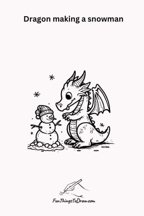 Dragon making a snowman