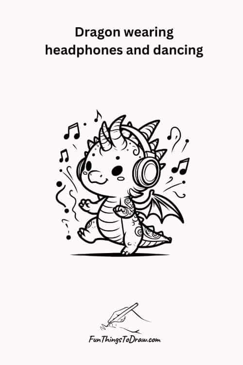 Dragon wearing headphones and dancing
