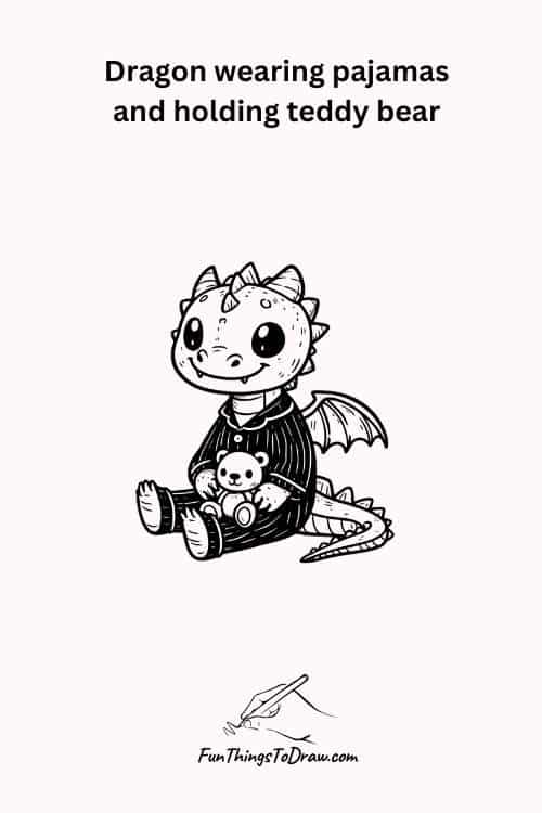 Dragon wearing pajamas and holding teddy bear
