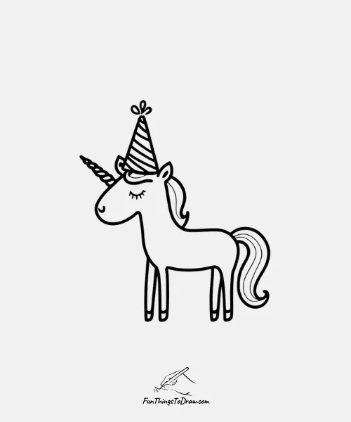 Unicorn with a Birthday Hat drawing