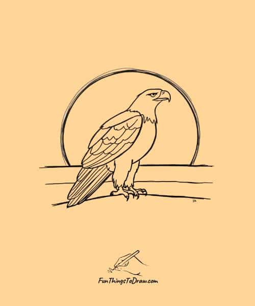 Drawing of Eagle in a sunset silhouette