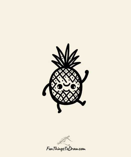A Happy Celebrating Pineapple Drawing