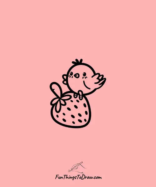 A bird perched on a strawberry Drawing