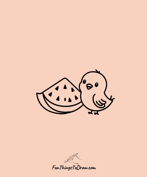 A Bird with a Slice of Watermelon Drawing