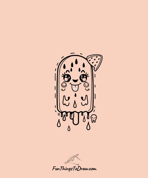 Cute Melting Watermelon Popsicle with Big Sparkly Eyes Drawing