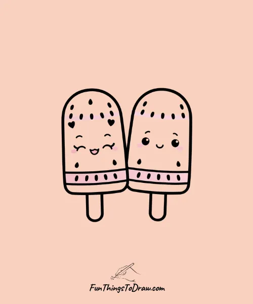 Adorable Cute Pair of Watermelon Popsicle Drawing