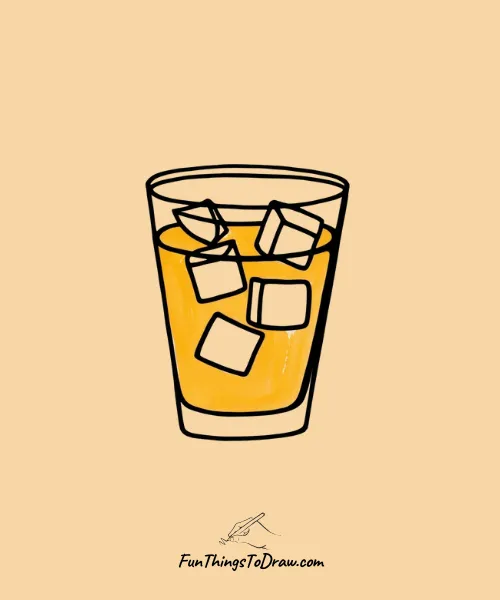 A glass of Orange Juice with Ice Cubes Drawing