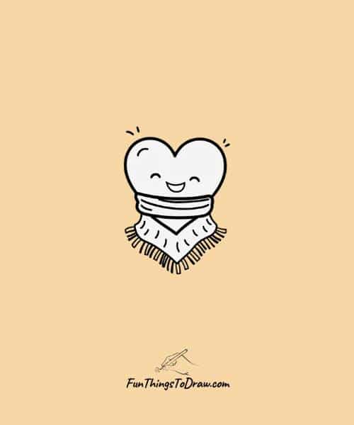 Drawing of a heart wearing a scarf