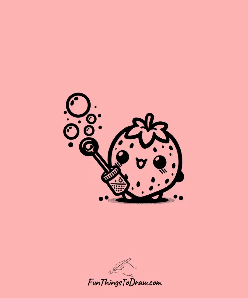 A strawberry blowing bubbles Drawing