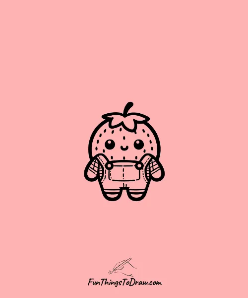 A strawberry in cute overalls drawing