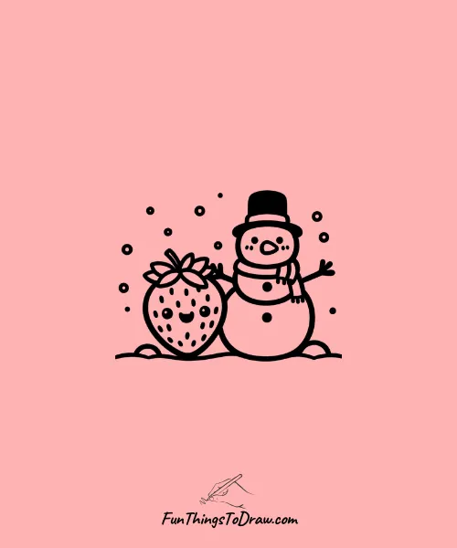 A strawberry next to a snowman Drawing