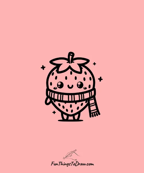 A strawberry wearing a scarf. Drawing