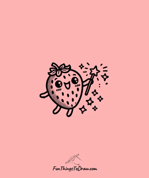 A strawberry with a wand casting magic Drawing
