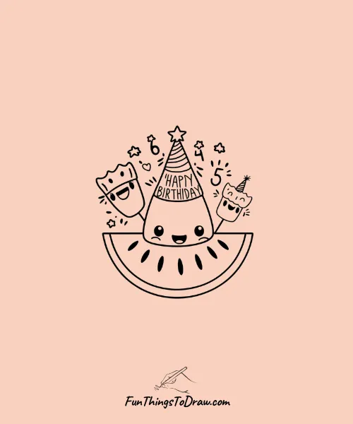 Watermelon Celebrating Birthday Drawing