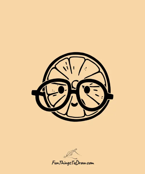 Adorable Orange Slice with Funny Glasses Drawing