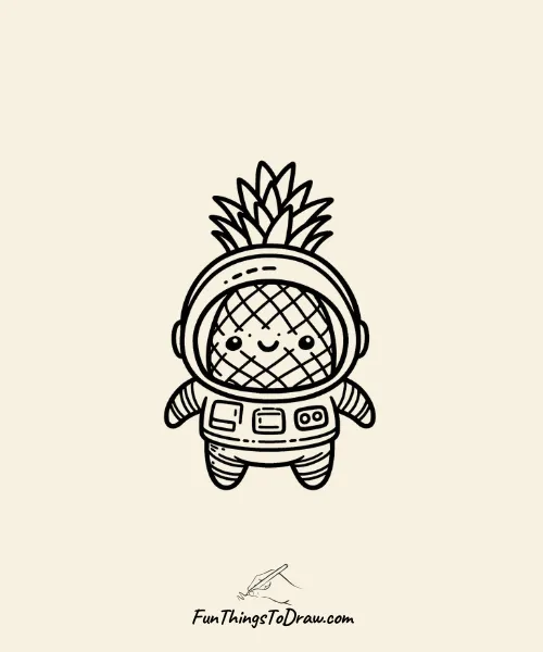 Adorable Pineapple in a Spacesuit Drawing