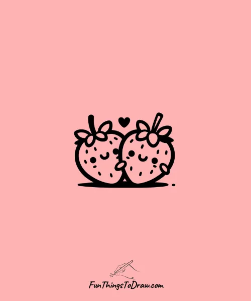 Adorable strawberry hugging its friend drawing