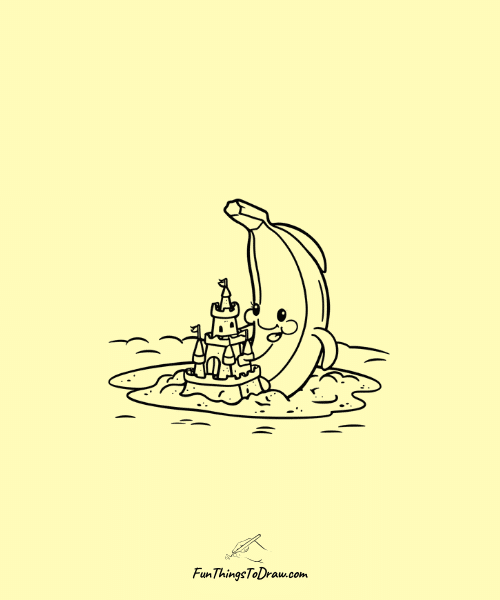 Banana Building a Sandcastle Drawing