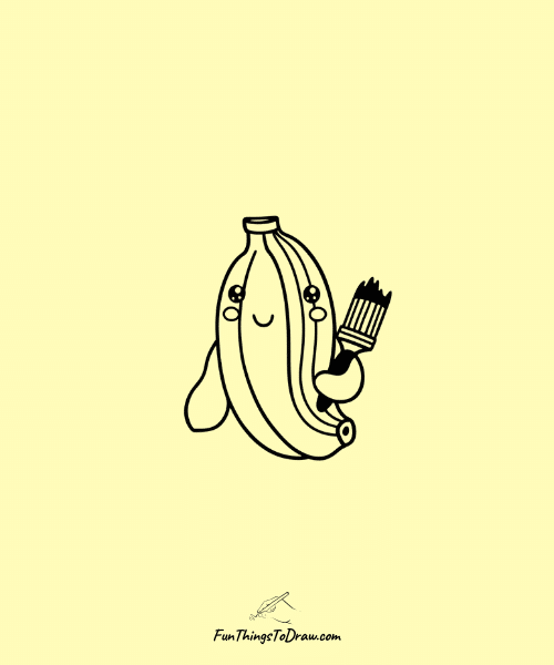 Banana Holding a Paintbrush Drawing