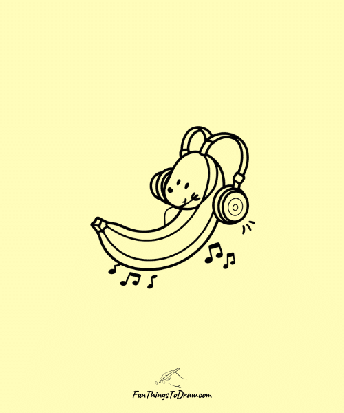 Banana Listening to Music Drawing
