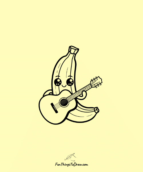 Banana Playing Guitar Drawing