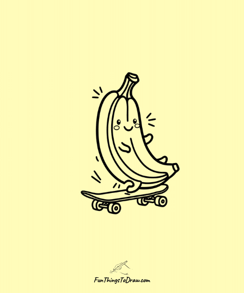 Banana on a Skateboard Drawing