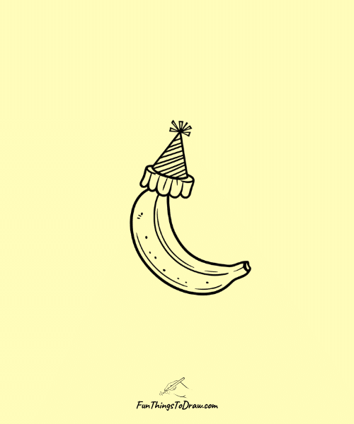 Banana with a Party Hat Drawing